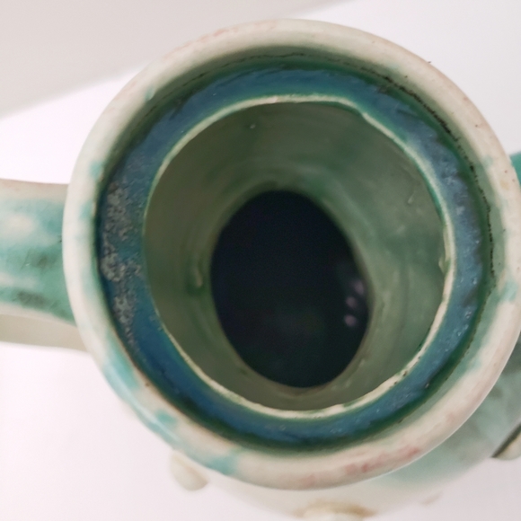 Hand Crafted Artisan Whimsical Pottery Teapot Teal Cream - Picture 7 of 12